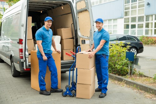 Packed boxes and furniture prepared for local removals in Carshalton